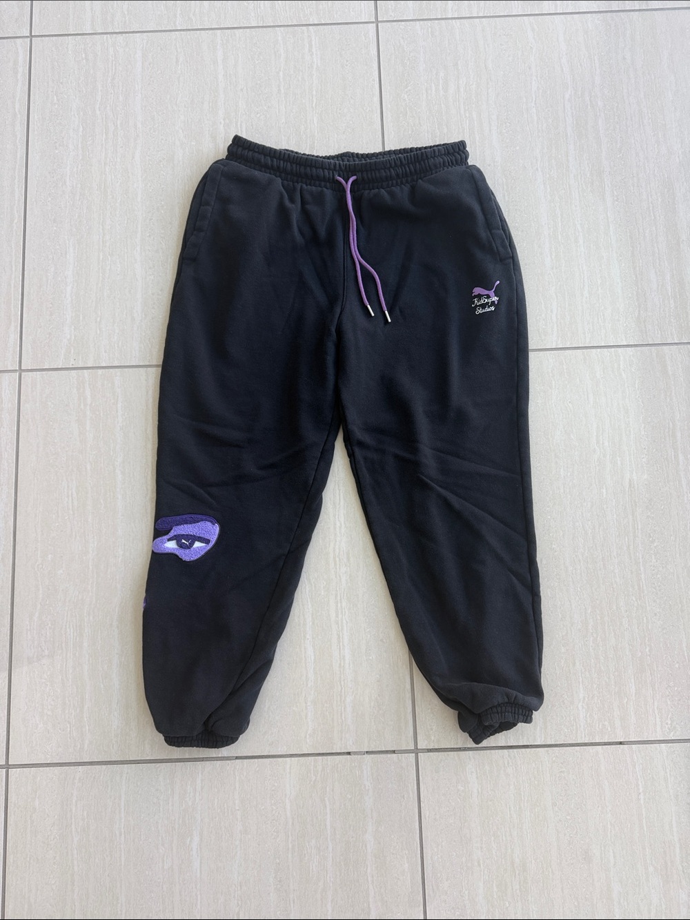 KidSuper x Puma Black Sweatpants with Purple Accents